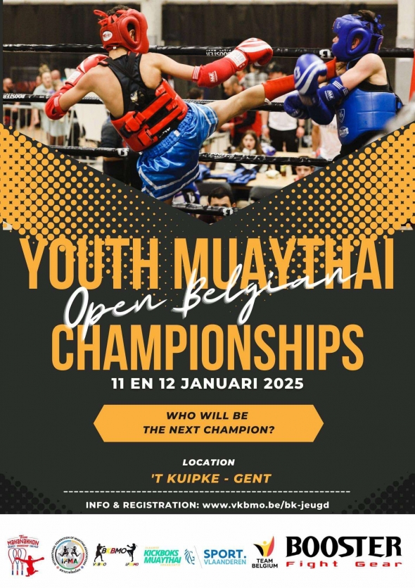 Brajan,Jelte,Valentina,Faith,Milan en Rik op het BK muaythai youth te Gent 11/12.01.25